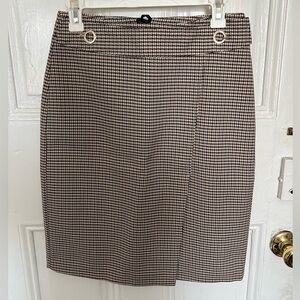 H&M Burgundy, Navy, and Mustard Houndstooth Pencil Skirt